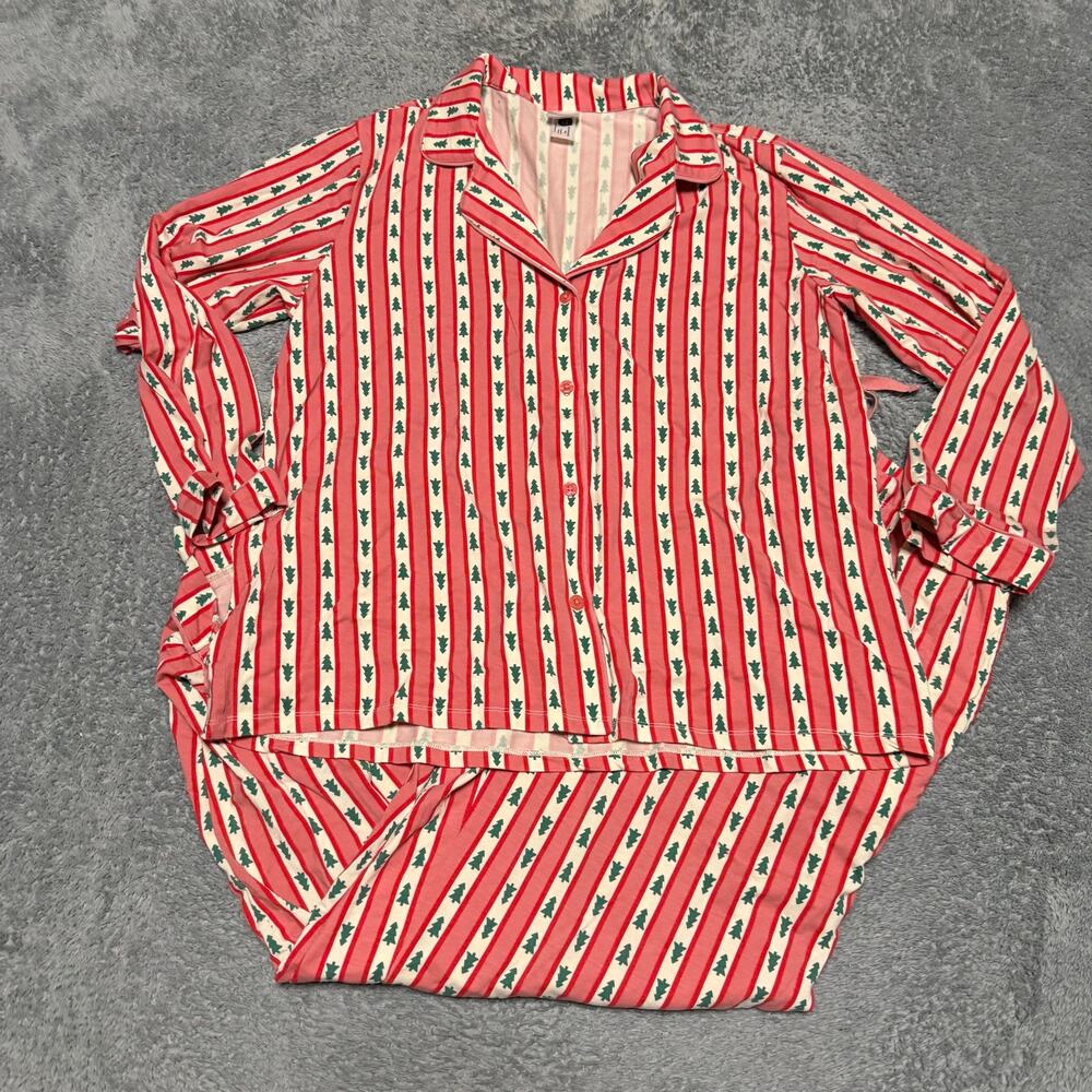 Hanna Andersson Pajamas Set Womens Large Pink Red Christmas Tree Striped